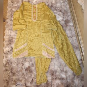 Bonanza saatrangi 2 piece with tulip shalwar Yellow Embroidered Kurta Set